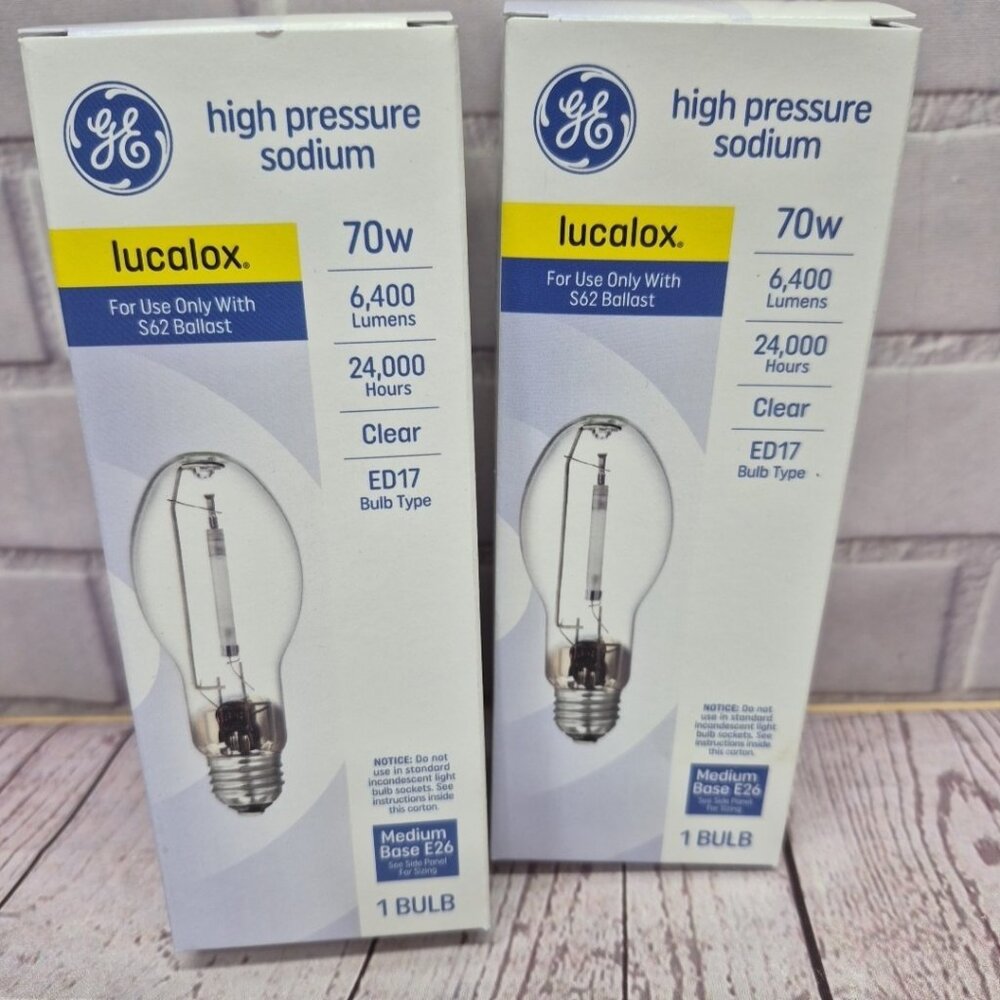 (2pk) GE Lucalox High Pressure Sodium Light Bulb 70W Medium‎ Base E26